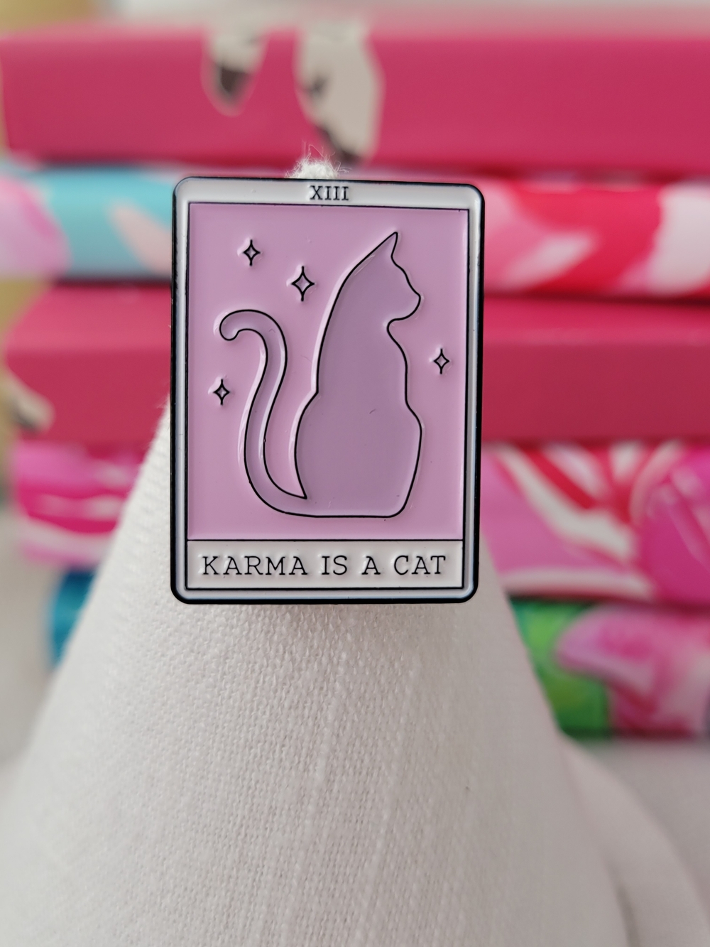 Karma Is A Cat Pink Enamel Pin